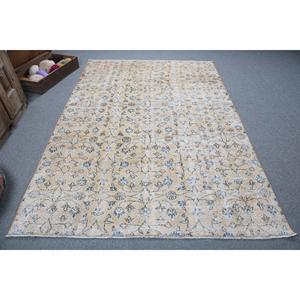Alfombra Turca Vintage de 5.5x8.1 pies, Alfombra de Lana Amarilla Sólida - Product Image 1