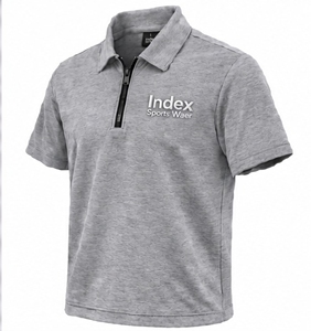 Polo à manches courtes gris pour homme Index, fermeture éclair, logo brodé, style sportif, tissu tricoté respirant - Product Image 3