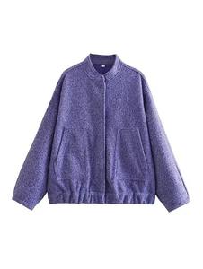 Chaqueta Bomber de mezcla de lana de gran tamaño para mujer, abrigo de manga larga con botones y bolsillos, prendas de vestir exteriores transpirables de punto - Product Image 6