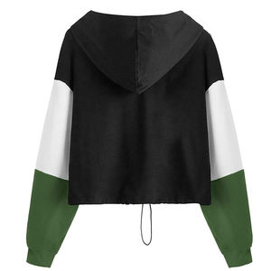 Sweat à capuche court pour femme élégant à manches longues avec cordon de serrage à la taille et coupe décontractée pour un look streetwear quotidien tendance - Product Image 2
