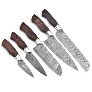 Ensemble de couteaux de chef en acier damas 5 pièces de haute qualité à lames très tranchantes avec manche en bois de wengé et rouleau de cuir pour la cuisine - Product Image 2