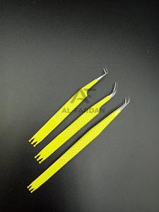 Pinzas para pestañas de acero inoxidable sólido con ángulo de 45 y 90 grados de Color amarillo neón con diseño de corona Pinzas para pestañas con punta de fibra - Product Image 5