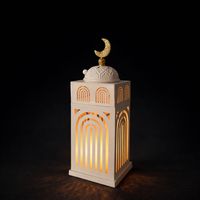 Lanterne en métal islamique élégante spéciale Ramadan avec lune croissante et étoile, lumière chaude, décoration décorative pour la maison, cadeau pour le Ramadan et l'Aïd
