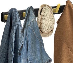 Long Black Wood Coat Rack With <b>Gold</b> Literary Rustic <b>Hooks</b> <b>Wall</b> Mount Entryway Hanging Coat <b>Hook</b> for Clothing - Product Image 1