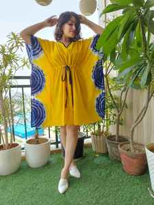 Caftans courts sur mesure ensemble complet en tissu 100% coton disponible dans les tailles aswell en jaune et bleu coloré beau design. - Product Image 5