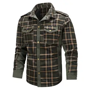 2024 New Fashion Checkered Shirts Fpr Mens Long Sleeve Flannel Button-Down Plaid Shirt Jacket