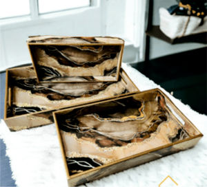 Plateau de service en bois MDF ensemble de 3 pièces avec finition brillante - Product Image 1