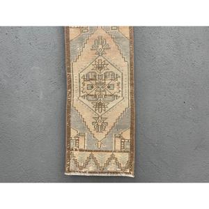 Turkish Vintage Rug, Small 1.3x3.5 ft (41x107 cm) Rug, <b>Brown</b> Moroccan <b>Wool</b> Rug - Product Image 1