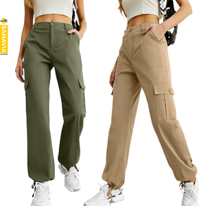 กางเกงคาร์โก้ทรงหลวมขาบานผ้าโพลีเอสเตอร์ผสมคอตตอนสำหรับผู้หญิง สวมใส่สบายในฤดูหนาว เหมาะสำหรับออกกำลังกาย แห้งเร็ว ระบายอากาศได้ดี เป็นมิตรกับสิ่งแวดล้อม - Product Image 4