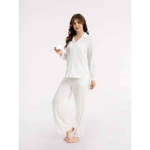 Conjunto de Pijama Personalizado de Bambú con Cuello Acanalado, Estilo Clásico Premium, Talla XS, Tejido Suave, Cintura Elástica con Cordón Ajustable para Primavera, Personalizable - Product Image 5