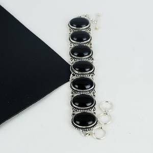 Bracelet en onyx noir fait à la main, bijoux en argent sterling 925, bracelet unique, cadeaux d'anniversaire de mariage pour l'amour - Product Image 3