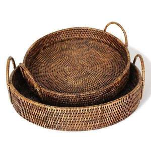 Vente en gros de plateaux à fruits ronds traditionnels en rotin naturel faits à la main de différentes tailles plateaux de service en rotin personnalisés plateaux de décoration intérieure - Product Image 1