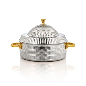 Cazuela de acero inoxidable martillado de diseño árabe de lujo con tapa Calentador de alimentos de metal dorado y olla caliente para uso en cocina y restaurantes - Product Image 1