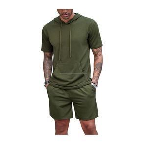 Chándal deportivo de 2 piezas de primera calidad para hombre, sudadera transpirable con logotipo estampado de lana de invierno, conjunto de chándal corto XXL - Product Image 1