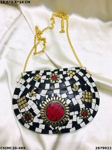 Handcrafted Metal Mosaic Evening Clutch <b>Bag</b> Stylish Bridal Purse <b>for</b> <b>Weddings</b> Ladies Craftstages International Multi-Colour - Product Image 3