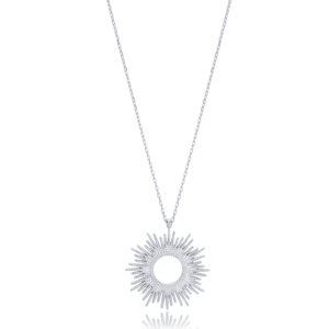 Collar con colgante de circonita delicado con diseño hueco en forma de sol, moderno, para fiesta de compromiso y boda, al por mayor, plata de ley 925 turca - Product Image 2