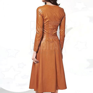 Vestido de cuero para mujer, más vendido, de manga larga, con cinturón moderno, en oferta. - Product Image 3