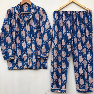 Ensemble de pyjama en coton imprimé main de luxe vêtements de nuit à fleurs pour animaux pour l'été grande taille doux fabriqués à la main essentiels d'été - Product Image 1