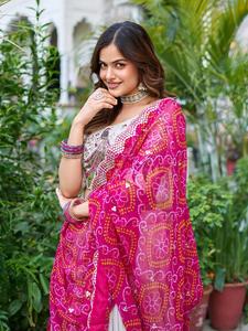 Secuencia de bordado pesado e hilo de trabajo Lehenga Choli para mujer, ropa de boda y fiesta, Georgette Lehenga Choli - Product Image 2