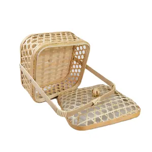 Factory Price Manufacturer Supplier Multifunction Bamboo Wicker Baskets Storage Rectangular Rattan Picnic Basket For Camp