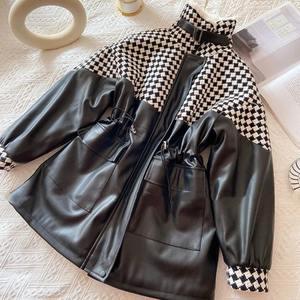 Automne hiver femmes mi-longueur fourrure doublure vestes Original peau de mouton cuir manteaux chaud Plaid Patchwork haute rue toile - Product Image 5