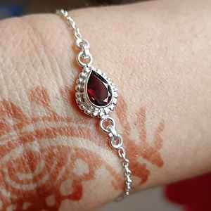 925 Sterling Silver Garnet <b>Bracelet</b> Handmade Unique January Birthstone Jewelry Natural Pear-Shaped Gemstone Fine <b>String</b> Design - Product Image 4
