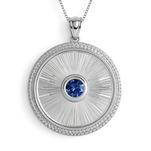Pendentif de luxe en or blanc 10 carats saphir bleu pour femmes bijoux fins conception de médaillon moderne recyclé durable OEM thaïlande - Product Image 5