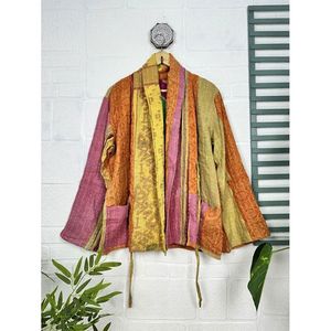 Vintage <b>Kantha</b> Stitch Dori <b>Jacket</b> One-of-a-Kind Handstitched Boho Chic Reversible Short Coat Patchwork Decoration for Spring - Product Image 1