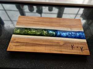 Juego de cuchillo de cocina y tabla de queso con incrustaciones de madera epoxi de resina ecológica, bandeja de corte Rectangular para verduras, frutas y queso - Product Image 4