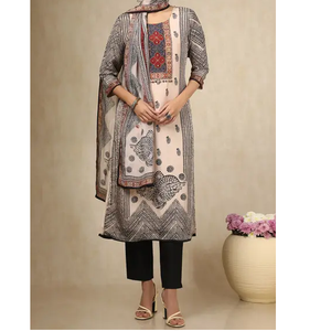 Derniers vêtements indiens et pakistanais Robe Kurta en soie viscose beige noire rouge coupe droite pour femmes avec pantalon Dupatta - Product Image 1