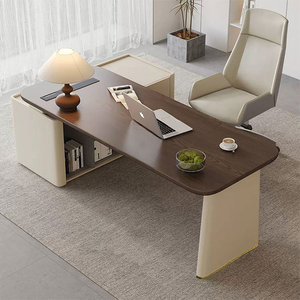 Black <b>Walnut</b> Brown Engineered Wood Rectangle Writing <b>Desk</b> with Saddle Leather Top 1-Year Warranty - Product Image 1
