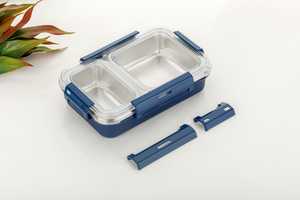 กล่องข้าวพลาสติกสแตนเลส 3 ช่อง ปิดสนิท ป้องกันการรั่วซึม อุ่นได้ พกพาสะดวก สำหรับเด็กและผู้ใหญ่ ผลิตในอินเดีย - Product Image 5