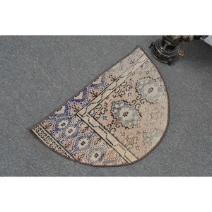 พรมขนสัตว์สีเบจสีฟ้า1.5ft วินเทจทำด้วยมือตุรกีพื้นที่ขนาดใหญ่แบบแอบสแตรกต์สี่เหลี่ยมมุมฉากสำหรับห้องโถง - Product Image 4