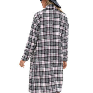 เสื้อโค้ทเทรนช์ทรงยาวแบบกระดุมสองแถวสำหรับผู้หญิง ผ้าแคชเมียร์ลายฮาวด์ทูธ ตัดเย็บด้วยผ้าหนังผสมขนสัตว์พิมพ์ลายตามสั่ง สำหรับฤดูใบไม้ผลิ/ฤดูใบไม้ร่วง/ฤดูหนาว - Product Image 4