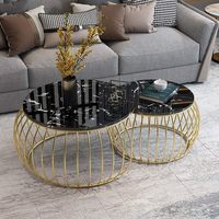 Table basse gigogne ronde en métal Ensemble de 2 tables d'appoint modernes pour le salon Ensembles de tables de salon modernes/Or et noir