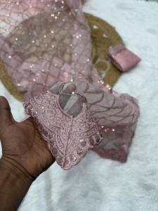 ผ้าโปร่งบางแบบพรีเมี่ยมที่น่าสนใจพร้อมเลื่อมและด้ายเย็บปักส่าหรีผู้หญิงแฟชั่นผู้ผลิตและผู้จัดจำหน่ายจากศัลยแพทย์ - Product Image 5