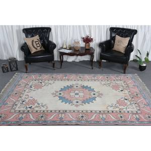 พรมตุรกีพื้นที่ขนาดใหญ่สีชมพูฟ้าคลาสสิกขนสัตว์แฮนด์เมดขนาด5.9x9.3ฟุตมีแผ่นยางด้านหลังเป็นรูปสี่เหลี่ยมผืนผ้าสำหรับโถงทางเดินรุ่นใหม่ - Product Image 2