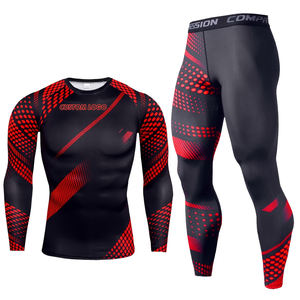 Conjunto de 2 Piezas de Rashguard Estampado de Spandex/Nylon para Hombre - Ropa Deportiva de Secado Rápido para Entrenamiento de MMA, BJJ y Gimnasio - Product Image 1