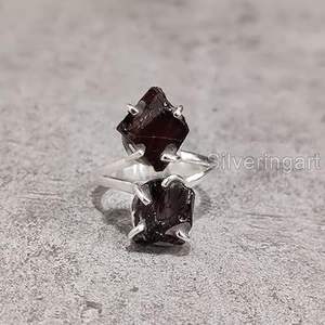 Anillo de Plata de Ley 925 con Granate Natural, Piedra de Nacimiento de Enero, Doble Piedra, Regalo de Navidad, Joyería Hecha a Mano - Product Image 5