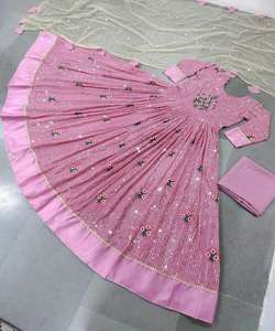 Dernier Look Riche Réception Porter Belle Couleur Rose Dernière Manches Régulières Cou Broderie Travail Longue Robe Alphanumero choli - Product Image 4