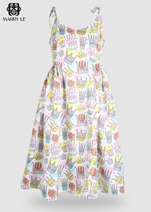 ROBE À TAILLE NATURELLE EN COTON BIOLOGIQUE SANS MANCHES AU GENOU DIADIEM IMPRIMÉ DOS ZIPPER-MD06 Nouvelles Femmes Lavable Mode - Product Image 2