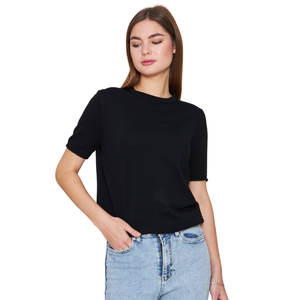 Blusa de punto de manga corta con cuello redondo para mujer, Camiseta cómoda y elegante, transpirable, servicio OEM de alta calidad - Product Image 1