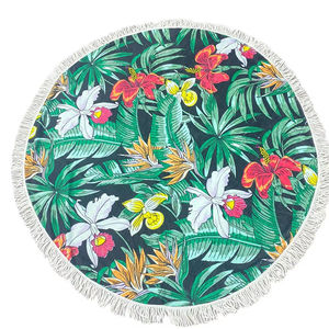 Toalla de playa redondeada personalizable de dos caras, tela de lino y algodón con estampado de microfibra de Color sólido, proveedor directo de Mumbai India - Product Image 1