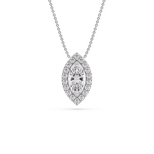 Colgante con un solo halo de diamantes talla marquesa de 0.50 ct, diamante cultivado en laboratorio en platino, regalo de aniversario de bodas - Product Image 2