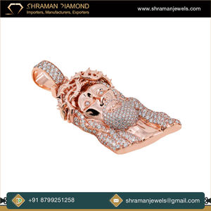 Pendentif religieux chrétien personnalisé en argent 925 plaqué or rose, style hip-hop, serti de diamants en moissanite, avec le visage de Jésus - Product Image 2