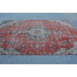 6.1x10.2 ft Vintage Rug, Rug, <b>Red</b> Floral Rug <b>Wool</b> - Product Image 3