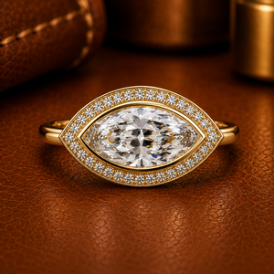 Bagues de fiançailles et de mariage en or jaune 14K 18K avec diamant de laboratoire certifié IGI, taille marquise, monture halo, 1,65 CTW au total - Product Image 1