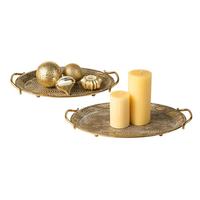 Ensemble de plateaux de service ronds de luxe, décoration de mariage, plateau de traiteur avec poignées, artisanat en métal, ensemble de plats ronds, assiettes à fruits