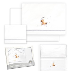 Juego de Sábanas para Cuna de Bebé, Modelo Oso Luna, 3 Piezas, 100% Algodón, Técnica de Tejido con Diseño de Personajes - Product Image 1