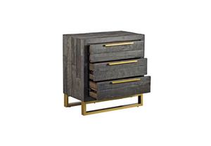 Table de chevet en bois vieilli noir personnalisé 3 tiroirs base en métal doré chambre à coucher salon en bois recyclé moderne - Product Image 3